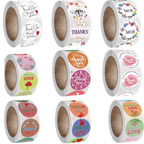 Papieren stickers, Lijm+Sticker, met Koperen Printing Paper, gemengde patroon & DIY, meer kleuren voor de keuze, 25mm, 500pC's/spool, Verkocht door spool