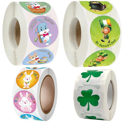 Papieren stickers, Lijm+Sticker, Afdrukken, gemengde patroon & DIY & verschillende grootte voor keus, meer kleuren voor de keuze, 500pC's/spool, Verkocht door spool