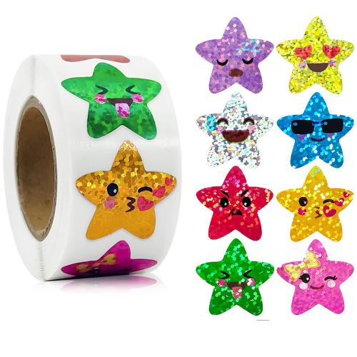 Sticker Paper Adhesive Sticker with Copper Printing Paper & Laser Paper Star mixed pattern & DIY mixed colors 25mm Sold By Spool