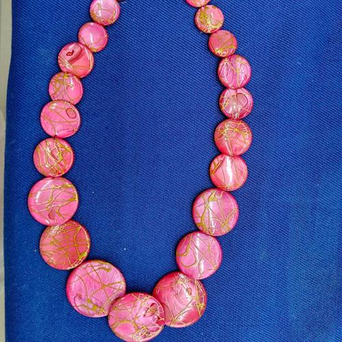 Shell Halsband, Flat Round, mode smycken & för kvinna, rosa, about:8-20mm, Längd Ca 40 cm, Säljs av PC