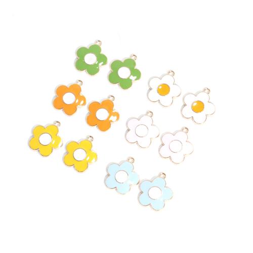 Zinc Alloy Enamel Pendants Flower gold color plated DIY Sold By Bag