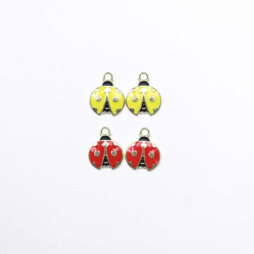 Zinc Alloy Enamel Pendants Ladybug gold color plated DIY Sold By Bag