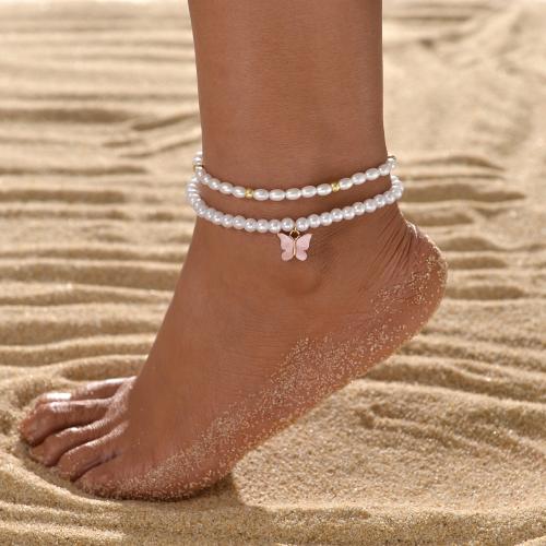 Fashion Jewelry Anklet Acrylic with Wax Cord & Iron mixed colors Sold By Set