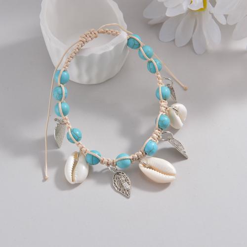 Shell Jewelry Bracelet Wax Cord with turquoise & Shell & Zinc Alloy fashion jewelry mixed colors Sold By PC