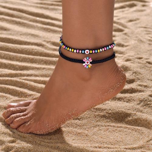 Fashion Jewelry Anklet, corde de cire, avec Seedbead & résine, bijoux de mode, couleurs mélangées, 2PC/fixé, Vendu par fixé