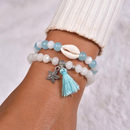 Shell Jewelry Bracelet Crystal with Shell & Zinc Alloy fashion jewelry Sold By Set