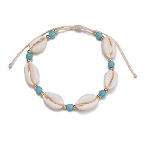 Fashion Jewelry Anklet Wax Cord with turquoise & Shell Sold By PC