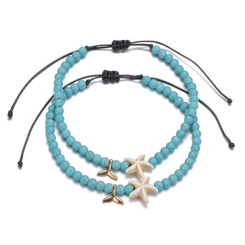 Fashion Jewelry Anklet Wax Cord with turquoise & Zinc Alloy blue Sold By Set