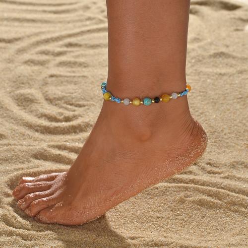 Fashion Jewelry Anklet Nylon Cord with turquoise & Resin & Iron mixed colors Sold By PC