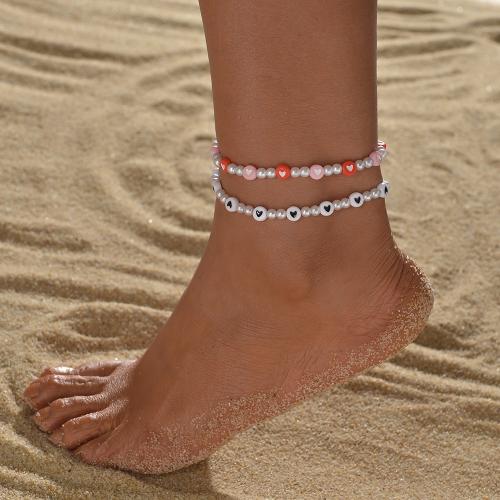 Fashion Jewelry Anklet, perle de plastique, avec résine, bijoux de mode, couleurs mélangées, 2PC/fixé, Vendu par fixé