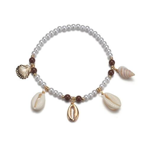 Mode sieraden enkelband, Plastic Pearl, met Schelp & Ijzer & Zinc Alloy, gemengde kleuren, Verkocht door PC