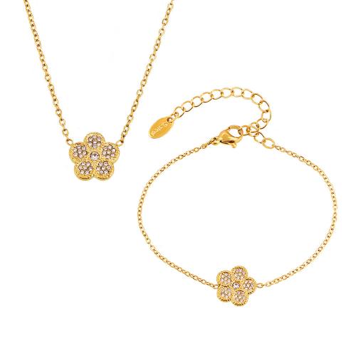 Jewelry Sets Titanium Steel with Cubic Zirconia Flower Vacuum Ion Plating fashion jewelry & for woman golden Sold By PC