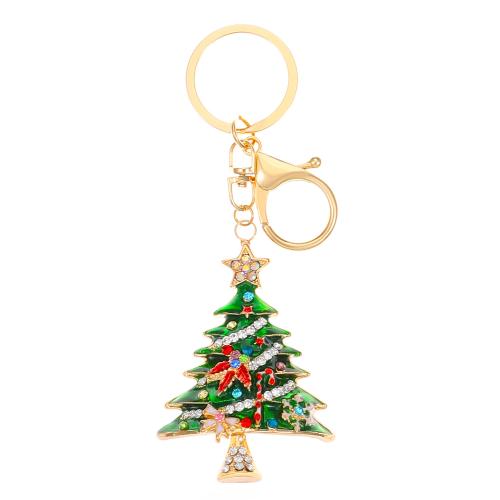 Bag Purse Charms Keyrings Keychains Zinc Alloy Christmas Tree plated Christmas Design & enamel & with rhinestone Sold By PC