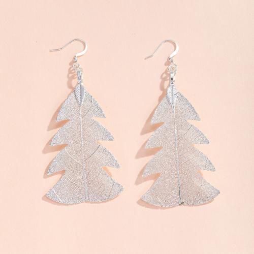 Christmas Earrings Zinc Alloy with Real Leaf Leaf fashion jewelry & for woman silver color Sold By Pair