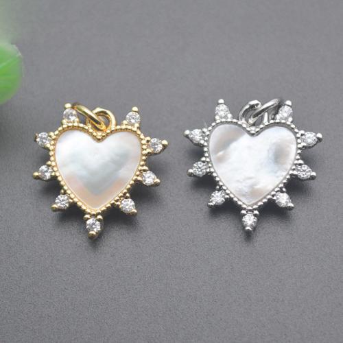 Cubic Zirconia Micro Pave Brass Pendant with Pearl Oyster Heart plated DIY & micro pave cubic zirconia Sold By PC