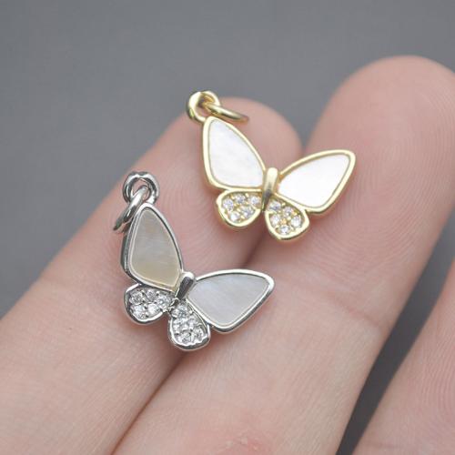 Cubic Zirconia Micro Pave Brass Pendant with Pearl Oyster Butterfly plated DIY & micro pave cubic zirconia Sold By PC