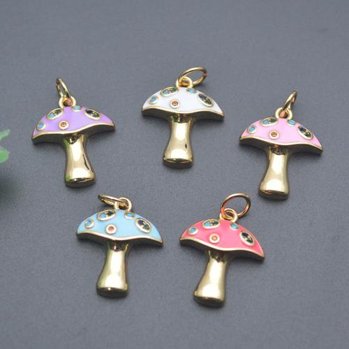 Cubic Zirconia Micro Pave Brass Pendant mushroom plated DIY & micro pave cubic zirconia & enamel Sold By PC