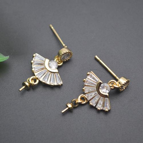 Brass Earring Stud Component Starfish plated DIY & micro pave cubic zirconia gold 24mm Sold By PC