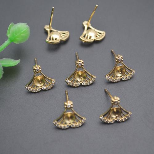 Brass Earring Stud Component plated DIY & micro pave cubic zirconia gold Sold By PC