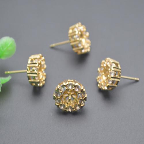 Brass Earring Stud Component plated DIY & micro pave cubic zirconia gold Sold By PC