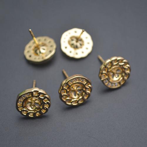 Brass Earring Stud Component plated DIY & micro pave cubic zirconia gold Sold By PC