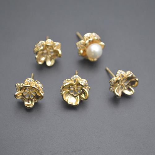 Brass Earring Stud Component plated DIY & micro pave cubic zirconia gold Sold By PC