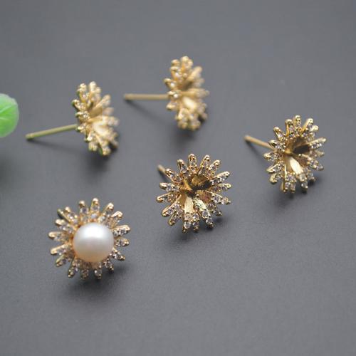 Brass Earring Stud Component plated DIY & micro pave cubic zirconia gold Sold By PC