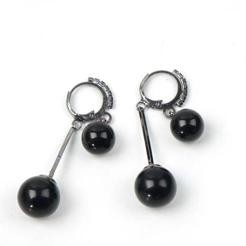 Pendientes de Aleación de Zinc, chapado, micro arcilla de zirconia cúbica & para mujer, Negro, 46x13mm, Vendido por Par