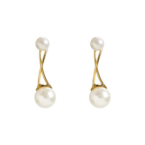 Zinklegering oorknoppen, Zinc Alloy, met Plastic Pearl, plated, voor vrouw, gouden, Verkocht door PC