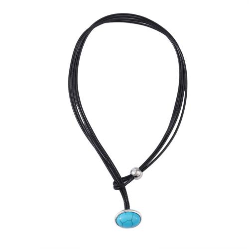 Zinc Alloy Jewelry Necklace with turquoise & Velveteen Cord plated vintage & for woman Sold By PC