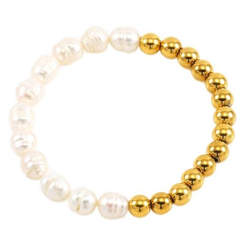 Stainless Steel Jewelry Bracelet 304 Stainless Steel with Plastic Pearl 18K gold plated fashion jewelry & for woman white Inner Approx 70mm Sold By PC