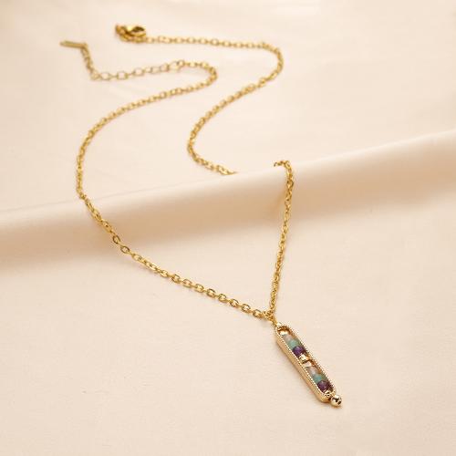 Stainless Steel Jewelry Necklace 304 Stainless Steel with Gemstone with 5cm extender chain fashion jewelry & for woman golden 40mm Length Approx 45 cm Sold By PC