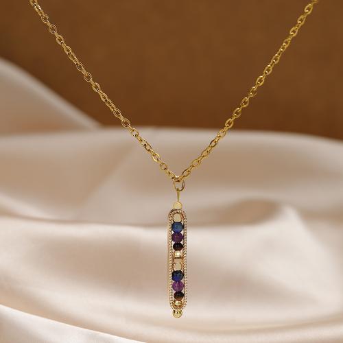 Stainless Steel Jewelry Necklace 304 Stainless Steel with Gemstone with 5cm extender chain fashion jewelry & for woman golden 40mm Length Approx 45 cm Sold By PC