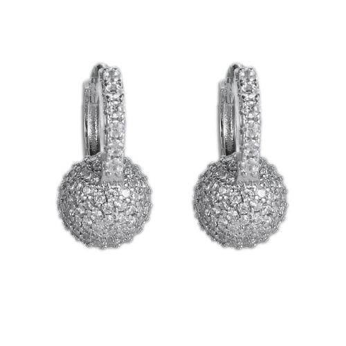 Cubic Zirconia Micro Pave Latão Brinco, cobre, Roda, cromado de cor prateada, joias de moda & micro pavimento em zircônia cúbica & para mulher, níquel, chumbo e cádmio livre, 8x15mm, vendido por par