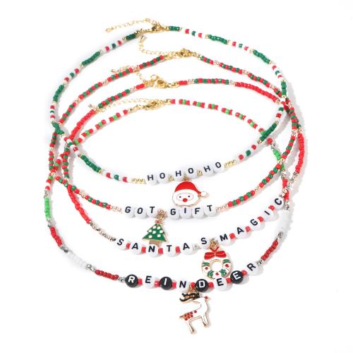 Seedbead collier, avec laiton & Acier inoxydable 304 & alliage de zinc, avec 5cm chaînes de rallonge, Placage de couleur d'or, Conception de Noël & bijoux de mode & pour femme & émail, plus de couleurs à choisir, Longueur Environ 42 cm, Vendu par PC