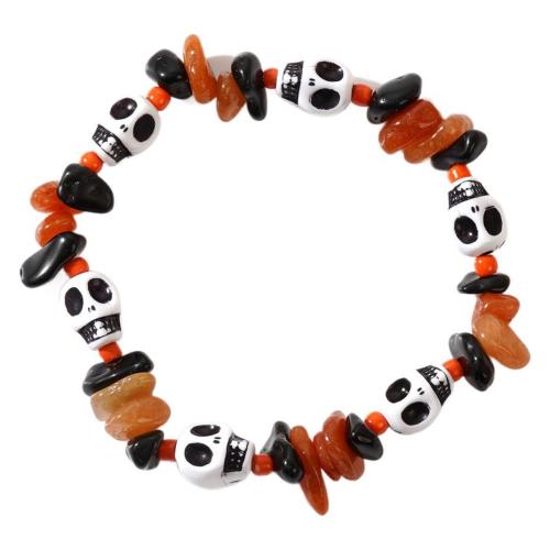 Gemstone Bracelets Skull handmade Unisex & Halloween Jewelry Gift mixed colors Length Approx 17.5 cm Sold By PC