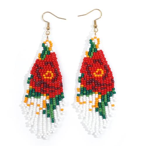 Seedbead Tassel Earring, met Messing, gold plated, mode sieraden & voor vrouw, gemengde kleuren, nikkel, lood en cadmium vrij, 35x95mm, Verkocht door pair