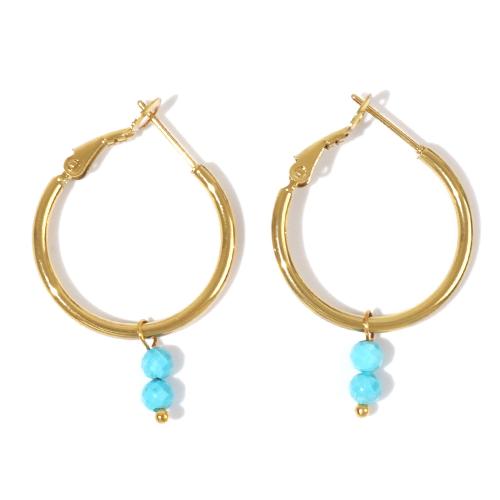 Messing Hoop Earring, met Edelsteen, gold plated, mode sieraden & voor vrouw, meer kleuren voor de keuze, nikkel, lood en cadmium vrij, 25x40mm, Verkocht door pair