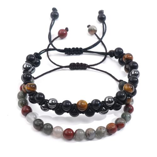 Gemstone Bracelets with Knot Cord 2 pieces & Adjustable & fashion jewelry & for man mixed colors Length Approx 28 cm Sold By Set