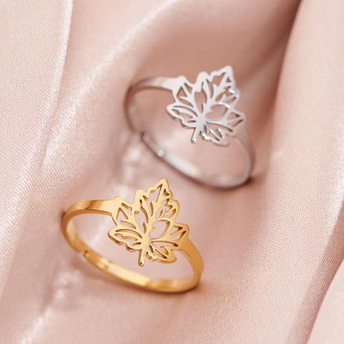 Stainless Steel Finger Ring 304 Stainless Steel Maple Leaf plated Adjustable & for woman inner ~20mm Sold By PC