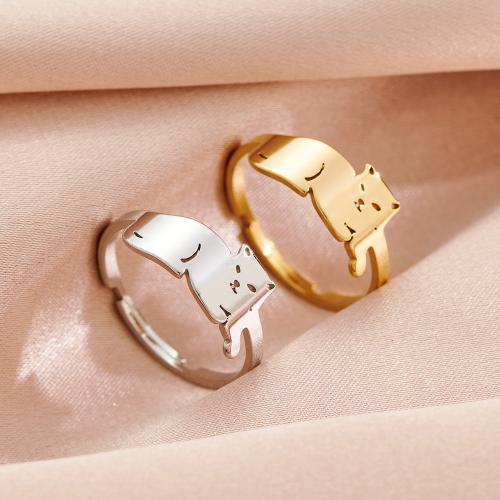 Stainless Steel Finger Ring 304 Stainless Steel Cat plated Adjustable & for woman inner ~20mm Sold By PC