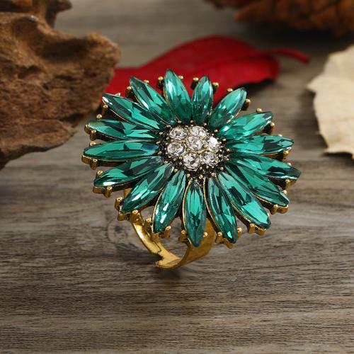 Zinc Alloy Finger Ring Flower plated fashion jewelry & with rhinestone nickel lead & cadmium free Sold By PC