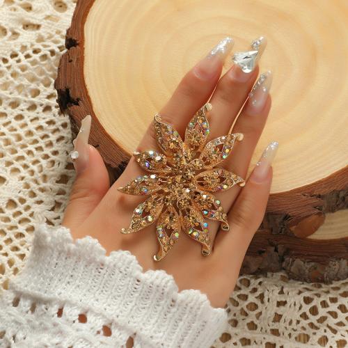 Zinc Alloy Finger Ring Flower gold color plated fashion jewelry & with rhinestone nickel lead & cadmium free Sold By PC