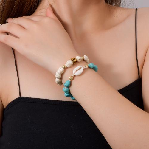 Turquoise Bracelet with Wax Cord & Shell & Zinc Alloy fashion jewelry mixed colors Sold By Set