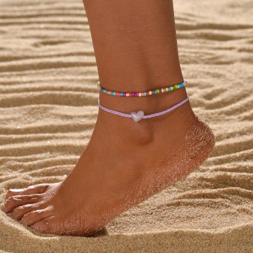 Fashion Jewelry Anklet, Seedbead, avec corde en nylon & Acrylique, bijoux de mode, couleurs mélangées, 2PC/fixé, Vendu par fixé