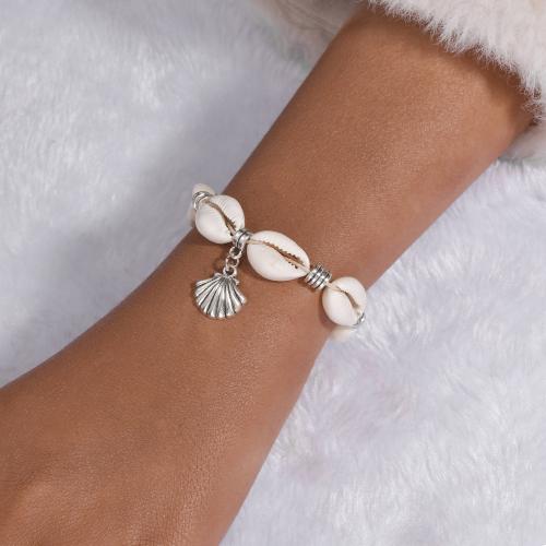 coquille bracelet, avec corde en nylon & alliage de zinc, bijoux de mode, blanc, Vendu par PC