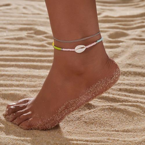 Mode Smycken Anklet, Seedbead, med Shell & Zink Alloy, blandade färger, 2PC/Ställ, Säljs av Ställ