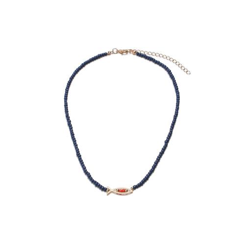 Glass Seed Beads Ketting, Seedbead, met Zinc Alloy, met 7cm extender keten, mode sieraden, blauw, Lengte 41.5 cm, Verkocht door PC