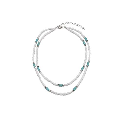 Glass Seed Beads Necklace Seedbead with turquoise Double Layer & fashion jewelry white Sold By PC