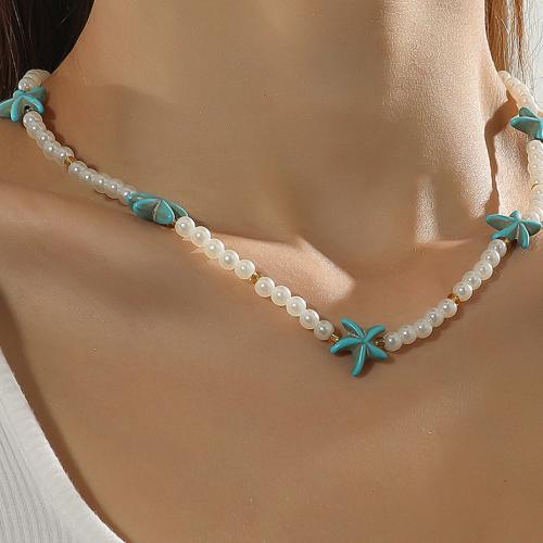 Plastic Pearl Necklace with turquoise with 7cm extender chain fashion jewelry white Length 40 cm Sold By PC